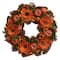 13.25&#x27;&#x27; Unlit Autumn Harvest Orange Flowers and Gourds Pine Cone Wreath